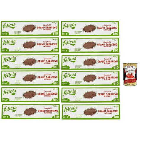 Felicia Spaghetti di Grano Saraceno Integrale,Pasta mit 100% Buchweizen, Natürlich Glutenfrei,Packung mit 12x 340g Original italienisch inkl. Italian Gourmet Polpa di Pomodoro 400g Dose