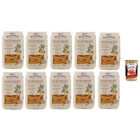 Rummo Ceci di Toscana e Riso Integrale Penne Rigate N° 66 senza glutine, Pasta gluten free, glutenfrei, Kichererbsen der Toskana und voller Reis 10x 500g inkl. Italian Gourmet polpa 400g Original italienisch