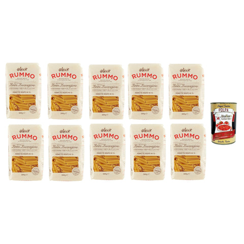 Rummo Pennette Rigate N° 70 Pasta Lenta Lavorazione Teigwaren aus Hartweizengrieß Bronze - Zeichnung 10x 500g inkl. Italian Gourmet polpa 400g Original italienisch