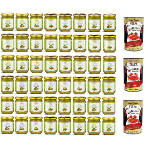 Brontedolci Crema di pistacchio, Pistaziencreme süß mit 40% Pistazien aus Sizilien (Ätna), Streichfähige, Brotaufstrich in Glas, Pistachio spreadable cream 48x 190g Original italienisch inkl. Italian Gourmet Polpa 400g