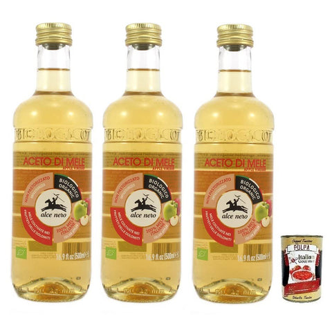 Alce Nero Aceto di Mele Biologico, Bio - Apfelessig, Hergestellt aus italienischen Äpfeln 500 - ml - Flasche 3x inkl. Italian Gourmet Polpa di Pomodoro 400g Dose Original italienisch