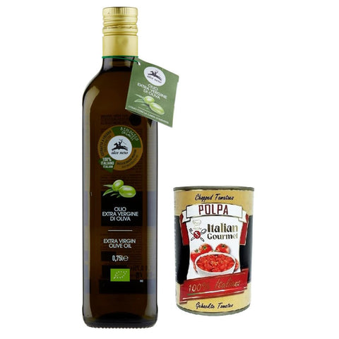 Alce Nero Olio 100% Bio - Natives Olivenöl Extra, mit italienischen Bio - Oliven, Glasflasche 750ml inkl. Italian Gourmet Polpa di Pomodoro 400g Dose Original italienisch