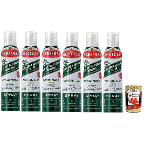 100% Italienisches Natives Olivenöl Extra, Kaltgepresst 6x 200 ml - durch die Praktische Sprühflasche Können Sie bis zu 90% des Öls Einsparen Original italienisch inkl. Italian Gourmet Polpa 400g