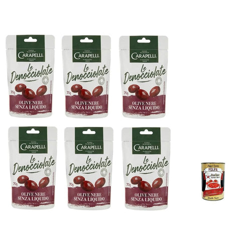 Carapelli Olive Entsteinte schwarze Oliven 70gr 6x Original italienisch inkl. Italian Gourmet Polpa 400g