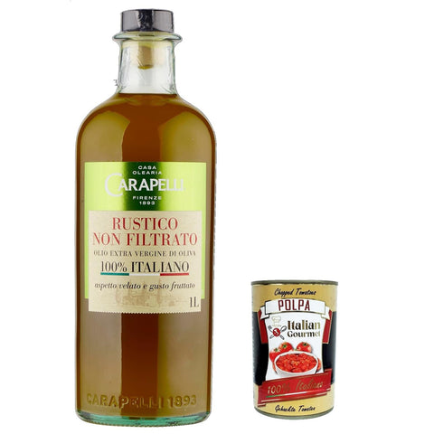 Carapelli olio extra vergine di oliva Rustico Non Filtrato, 100% Italiano, 100% Rustikal Native Olivenöl. 1lt inkl. Italian Gourmet polpa 400g Original italienisch