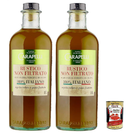 Carapelli Rustico Non Filtrato Extra Vergines Olivenöl, 100%, 2x 1 Liter Flaschen inkl. Italian Gourmet polpa 400g Original italienisch