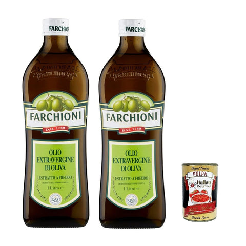 Farchioni Extra vergine di oliva Classico, Extra Natives nativ Olive Olivenöl 2x 1Lt, olio vergine oliva 1lt inkl. Italian Gourmet polpa 400g Original italienisch