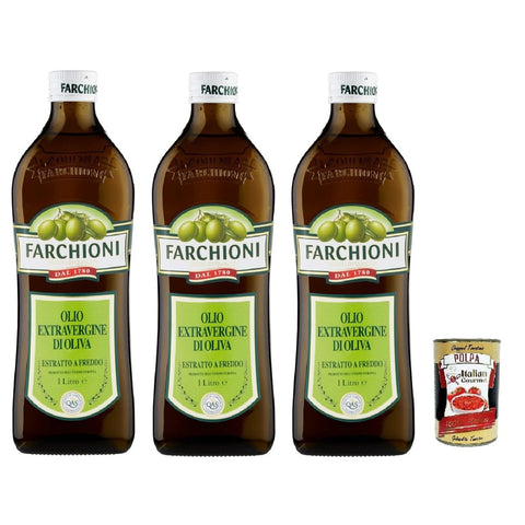 Farchioni Extra vergine di oliva Classico, Extra Natives nativ Olive Olivenöl 3x 1Lt, olio vergine oliva 1lt Original italienisch inkl. Italian Gourmet Polpa 400g