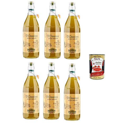 Farchioni Il Casolare Extra Vergines Olivenöl, Naturbelassen, 1 Liter, 6 Flaschen inkl. Italian Gourmet polpa 400g Original italienisch