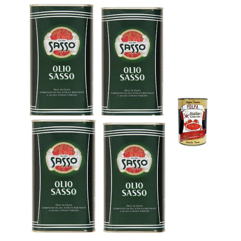 Sasso Olivenöl Extra Vergine, 100% Italienisch, 4 x 1 Liter Original italienisch inkl. Italian Gourmet Polpa 400g