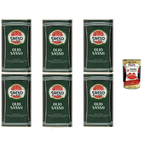 Sasso Olivenöl Extra Vergine, 100%, 6 x 1 Liter Flaschen inkl. Italian Gourmet polpa 400g Original italienisch