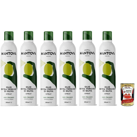 SPRAYLEGGERO 100% Italienisches Natives Olivenöl Extra, Kaltgepresst 6x 200 ml - durch die Praktische Sprühflasche Können Sie bis zu 90% des Öls Einsparen Original italienisch inkl. Italian Gourmet Polpa 400g
