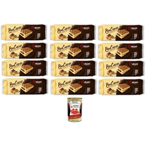 Balconi Pancacao,Morbido pan di spagna e dolce crema al cacao Pancacoa, weicher Biskuitkuchen und süße Kakaocreme 12x280gr Original italienisch inkl. Italian Gourmet Polpa 400g