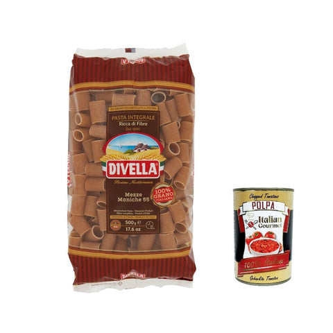 Pasta Divella Mezze maniche integrale n.55 Vollkor italienisch Nudeln 500 g 10x Original italienisch inkl. Italian Gourmet Polpa 400g