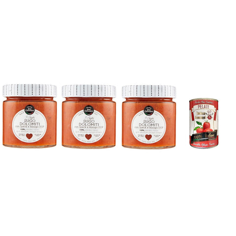 CASCINA SAN CASSIANO Dolomiti sauce mit Speck und Asiago DOP 190 g 3x Original italienisch inkl. Italian Gourmet Pelati 400g