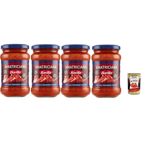 Barilla Amatriciana Pastasauce, Tomatensauce mit Pancetta und Peperoncino, 4 x 400g Original italienisch inkl. Italian Gourmet Polpa 400g