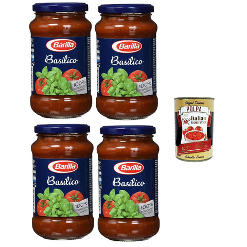 Barilla Basilico Tomatensoße, 100% Tomaten, Gläser 4 x 400g inkl. Italian Gourmet polpa 400g Original italienisch