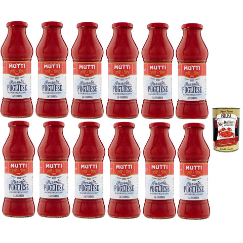 Mutti Passata di pomodoro Pugliese, Tomatenpaste Tomaten sauce 100% Italienisch, Tomate 100% Piglia Tomatenpüree, 12x 400g Original italienisch inkl. Italian Gourmet Polpa 400g