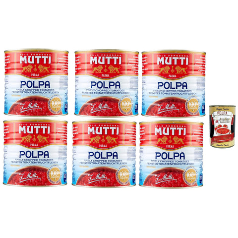Mutti polpa di Pomodoro Tomatenpulpe Tomaten sauce 100% dose 6x 2.5 Kg inkl. Italian Gourmet polpa 400g Original italienisch