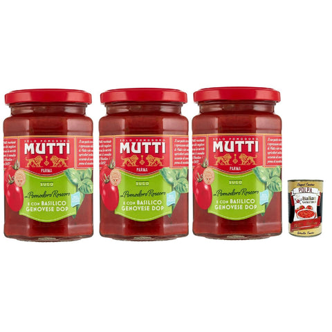 Mutti Sugo di pomodori con pomodoro rossoro e con "Basilico Genovese DOP, Tomatensauce mit Rossoro - Tomaten und mit "Genovese Basilikum Dop" 3x 280g inkl. Italian Gourmet polpa 400g Original italienisch