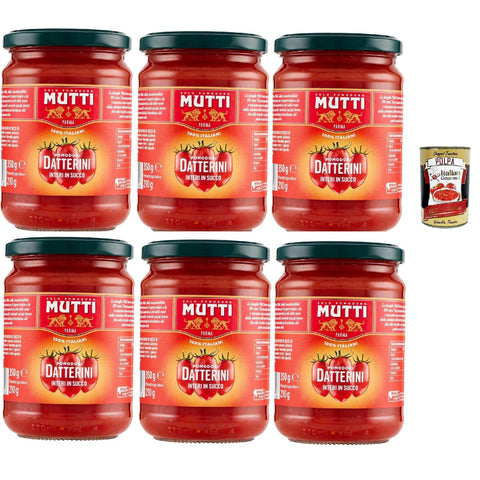 Mutti sugo Pomodori Datterini interi, Mutti sauce Tomaten Ganze Datterini in Saft 6x 350 g inkl. Italian Gourmet polpa 400g Original italienisch