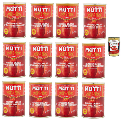 Mutti Pelati San Marzano DOP 400g, San Marzano Dop -Schälte Tomaten Tomatoes Italian Sauce 12x 400g Original italienisch inkl. Italian Gourmet Polpa 400 g