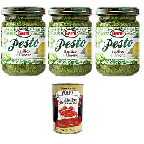 Berni Pesto Basilico e Limone Basilikum-Zitronen-Pesto 3x135gr Original italienisch inkl. Italian Gourmet Polpa 400g