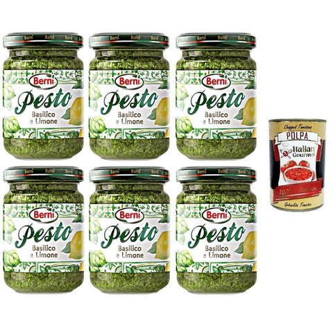 Berni Pesto Basilico e Limone Basilikum-Zitronen-Pesto 6x135gr Original italienisch inkl. Italian Gourmet Polpa 400g