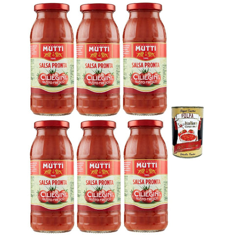 Mutti Salsa Pronta Ciliegini Gusto Fresco Fertige Soße Kirschtomate Italienische Tomate Glasflasche 6x 300g Original italienisch inkl. Italian Gourmet Polpa 400g