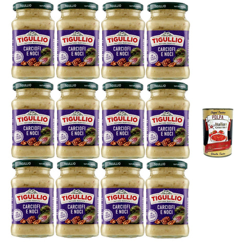 Star Tigullio Pesto Carciofi e noci Sauce Soße Artischocken und Nüsse, Glutenfrei, 12x 185g Original italienisch inkl. Italian Gourmet Polpa 400g