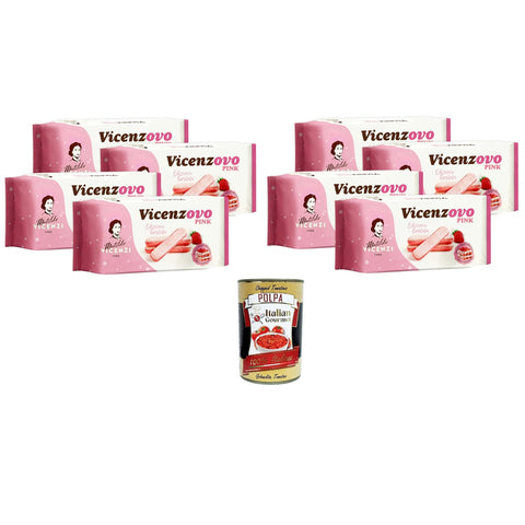 Vicenzi Vicenzovo Pink Savoiardi alla Fragola, Rosa Erdbeere Savoiardi, limitierte Auflage 8x200 g inkl. Italian Gourmet polpa 400gr Original italienisch