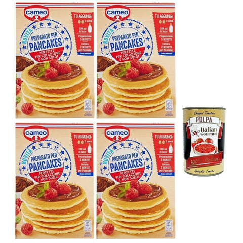 Cameo Pancake-Backmischung, 4er Pack, 250g pro Packung, Schnelle Zubereitung Original italienisch inkl. Italian Gourmet Polpa 400g
