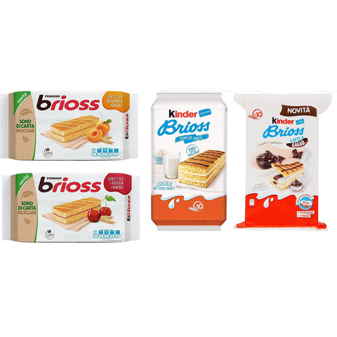 Ferrero Testpaket Kinder Brioss Albicocca Ciligia Cacao und Latte kuchen 4 Packung mit 10 Snacks 1x280g Original italienisch Gebäck