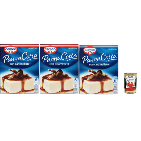 Cameo Panna Cotta Mix mit karamellisiertem, leicht zuzubereitendem Dessert, 1 Packung Mix und 1 Packung karamellisiertes, Karton mit 6 Portionen 3x 97 g inkl. Italian Gourmet polpa 400g Original italienisch