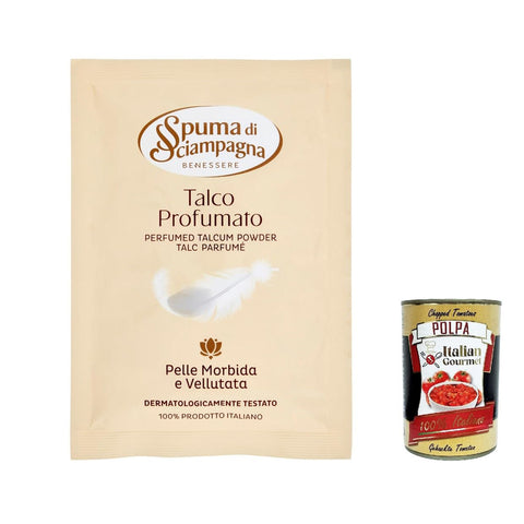 Spuma di Sciampagna Talco Profumato Körperpuder Klassisch Talkum 75g 20x Original italienisch inkl. Italian Gourmet Polpa 400g
