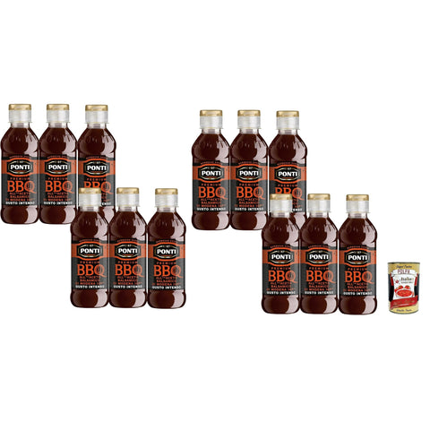 Ponti Premium Salsa Barbecue BBQ all' Aceto Balsamico di Modena I.G.P. Barbecue-Sauce mit Balsamico-Essig aus Modena 12x 250g Original italienisch inkl. Italian Gourmet Polpa 400g