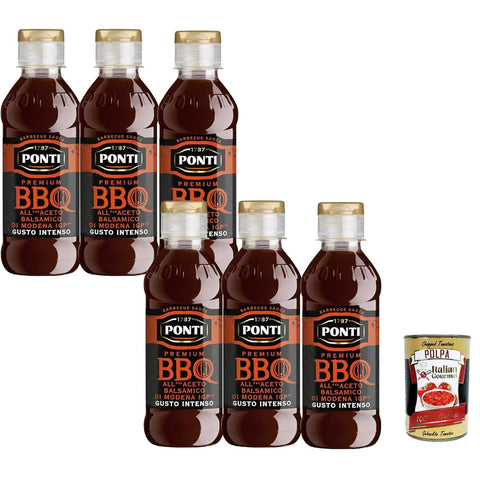 Ponti Premium Salsa Barbecue BBQ all' Aceto Balsamico di Modena I.G.P. Barbecue - Sauce mit Balsamico - Essig aus Modena 6x 250g inkl. Italian Gourmet polpa 400g Original italienisch