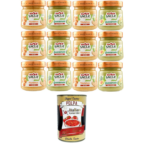 Saclà Testpaket Salsa Hummus di Ceci, Guacamole con Avocado Saclà Kichererbsen - Hummussauce, Guacamolesauce mit Avocado 12x212gr inkl. Italian Gourmet polpa 400g Original italienisch