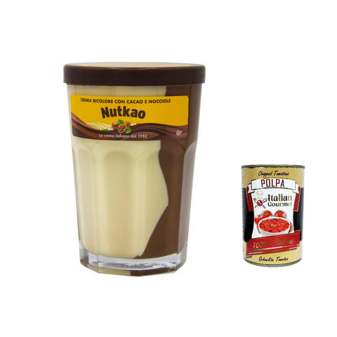 Nutkao Crema Bicolore Cacao,Nocciole e Vaniglia, Streichfähige Creme Kakao mit Haselnüssen und Vanille, 400g Glas 3x Original italienisch inkl. Italian Gourmet Polpa 400g