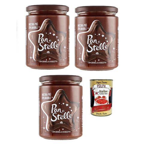 Mulino Bianco Pan di Stelle Crema Spalmabile Haselnuss Streichfähige Creme Sahne mit Kekskörnern ohne Palmöl 3x 580g inkl. Italian Gourmet polpa 400g Original italienisch