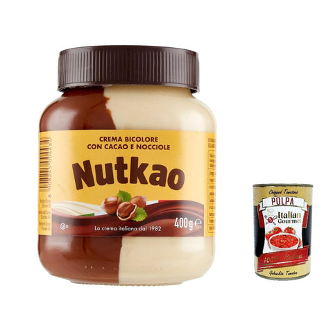 Nutkao Crema Bicolore Cacao,Nocciole e Vaniglia,Streichfähige Creme Kakao mit Haselnüssen und Vanille, 400g-Glas 6x Original italienisch inkl. Italian Gourmet Polpa 400g