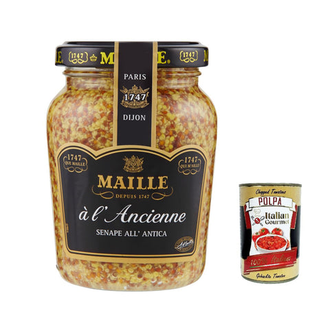 MAILLE Dijon à l Ancienne Senf nach alter Art grober Senf 200g Glas 3x Original italienisch inkl. Italian Gourmet Polpa 400g
