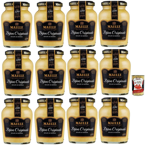 MAILLE Mustard Digione Originale, seinf, Traditioneller Dijon -Senf mit glatte und cremige Textur, Perfekt an Sandwiches, Hühner- und Fischrezepte geeignet 12x 215g italienisch inkl. Italian Gourmet Polpa 400g