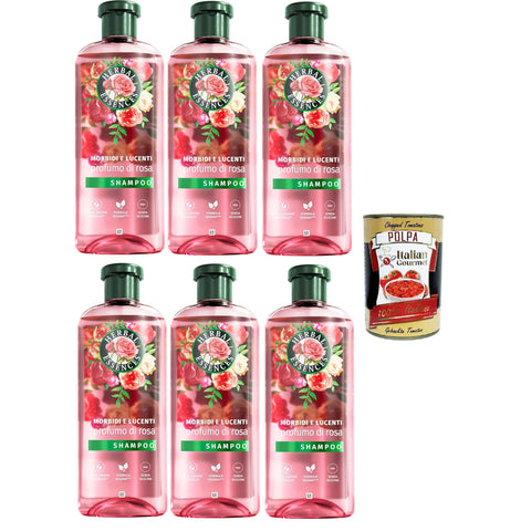 Adorn Herbal Essences Soft and Shiny Shampoo, für trockenes Haar, mit Rosenessenz, vegan 6x250 ml inkl. Italian Gourmet polpa 400g Original italienisch