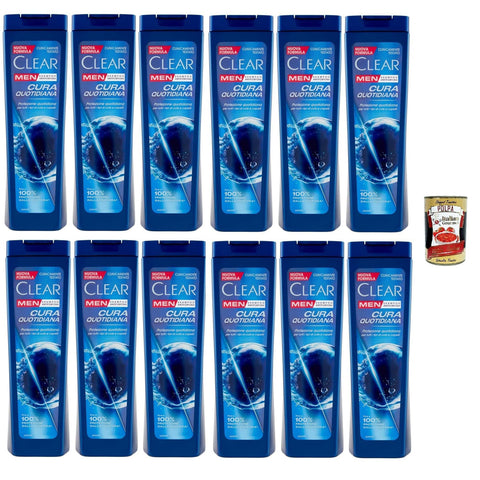 Clear Cura Quotidiana Men Shampoo für alle Haar - und Kopfhauttypen - Tägliches Pflegeshampoo 12x 225ml inkl. Italian Gourmet polpa 400g Original italienisch