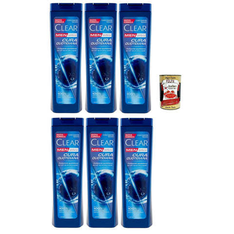 Clear Cura Quotidiana Men Shampoo für alle Haar - und Kopfhauttypen - Tägliches Pflegeshampoo 6x 225ml inkl. Italian Gourmet polpa 400g Original italienisch
