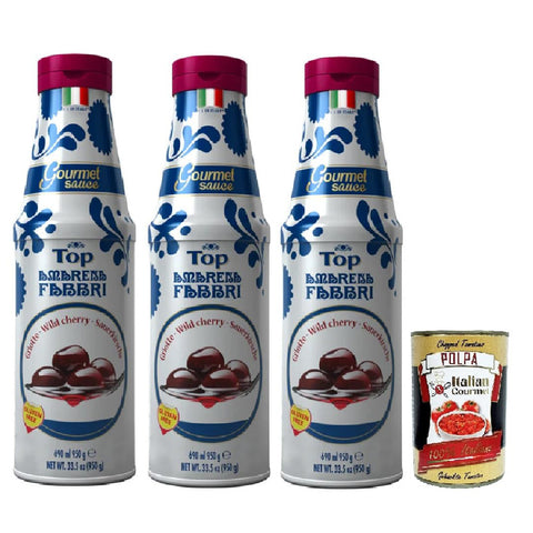 Fabbri top amarena, Gourmet Sauce Topping Amarena Schwarze Kirsche Süß-saure Kirschsauce zum Garnieren und Überziehen von Eis und Desserts 3x 950g Original italienisch inkl. Italian Gourmet Polpa 400g