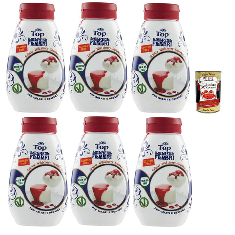 Fabbri top amarena, Gourmet Sauce Topping Amarena Schwarze Kirsche Süß-saure Kirschsauce zum Garnieren und Überziehen von Eis und Desserts 6x 225g Original italienisch inkl. Italian Gourmet Polpa 400g