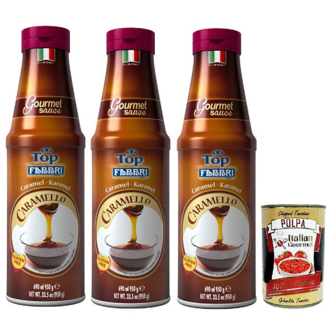 Fabbri Topping Caramello süße Karamellsauce für Eis, Desserts und Kaffee 3x 950g Gluten-frei gebrauchsfertige Sauce dessertsaucen Original italienisch inkl. Italian Gourmet Polpa 400g