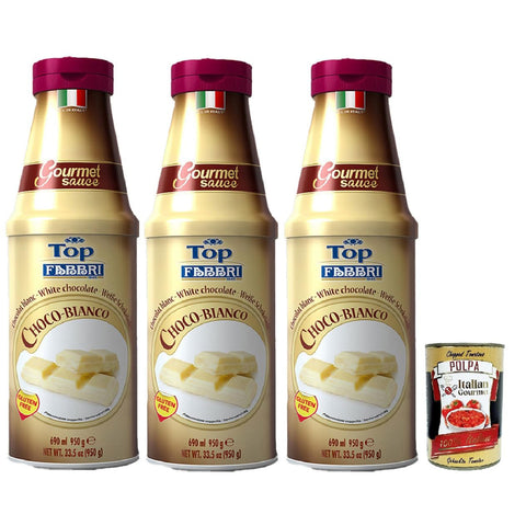 Fabbri Topping sauce Cioccolato Bianco, Weiße Schokolade für Eis, Desserts und Kaffee 3x 950g Gluten-frei gebrauchsfertige Sauce Original italienisch inkl. Italian Gourmet Polpa 400g